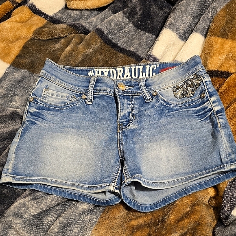 Hydraulic Women's Light Blue Jean Shorts with Embroidered Detail
